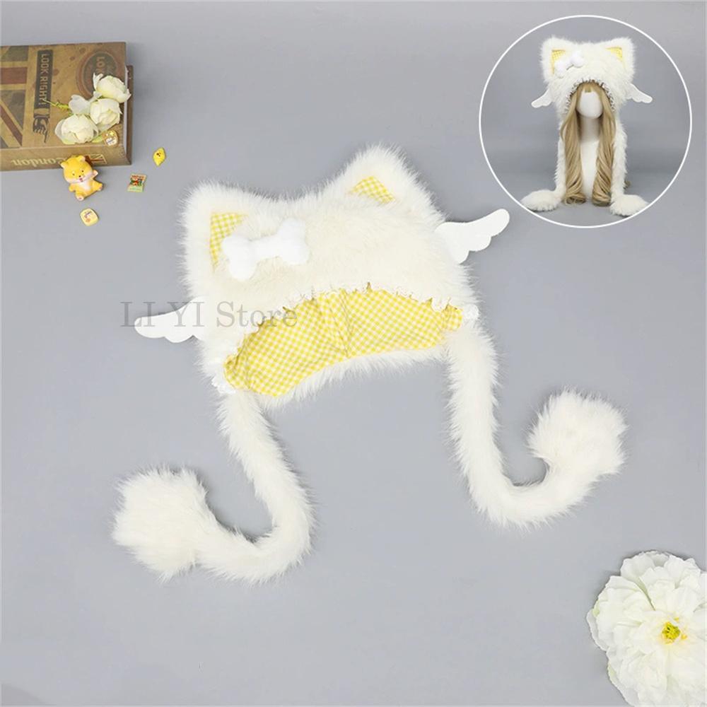 

Sweet Lolita Hat Cute Animal Ears Lace Decor Winter Caps Y2K Girls Cat Ear Hat Streetwear Pograph Props Warm Earmuffs One Size