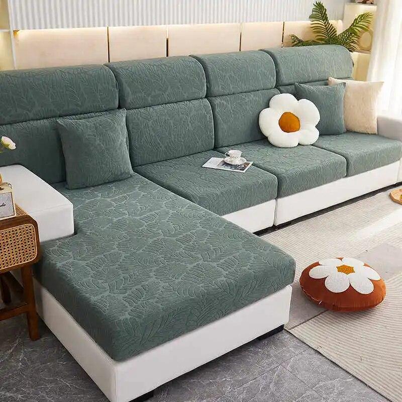 Jacquard Polar Fleece Sofa Seat Cover Stretch Solid Color Couch Cushion Covers Spandex L-Shaped Slipcovers