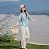 Summer Casual Fashion Suit Women's Design Sleeveless Shirt Elastic Waist Straight Wide-leg Pants Two-piece Set Tide