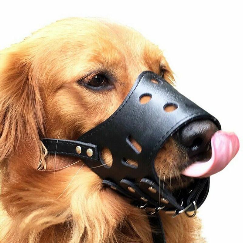 Adjustable Anti-Biting Pet Dog Soft PU Leather Muzzles Mouth Mesh Cover Masks