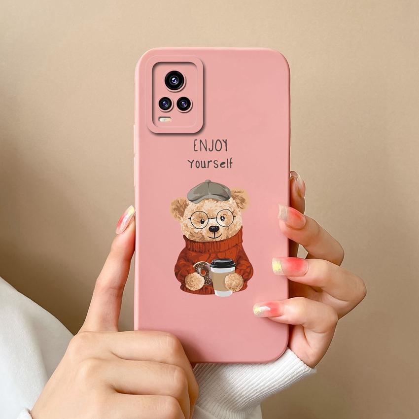 Case For Vivo V20 S16 Y77 S19 S10 V17 Y75 Lovely Bear Liquid Silicone Phone Cover Lens Protection High Quality Anti Slip Durable Shell For Vivo Casing