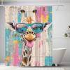 One Elegant Giraffe with Fashion Glasses and Tongue Out Bathroom Shower Curtain, with 12 Hooks, Quick Dry and Machine Washable
