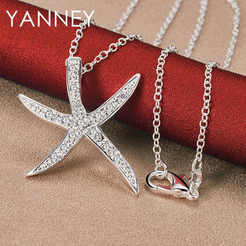 

Fashion 925 Sterling Silver 16-30 Inches 30MM Starfish Zircon Necklace For Women Charm Jewelry Party Gift Wedding 50cm