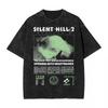 Washed T Shirts Horror Silent Hill Heavens Night Hip Hop T-Shirt Street Streetwear Short Sleeve Printed Tops Tees Men Women