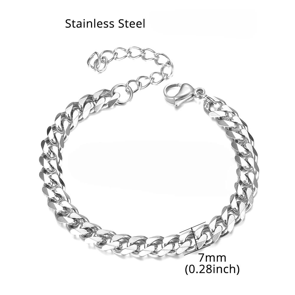 Newest 316L Stainless Steel Bracelet Men Wholelsale Wristband 7mm Gold Color Male Hand Chain Link Bracelet Hip Hop Jewelry Gift