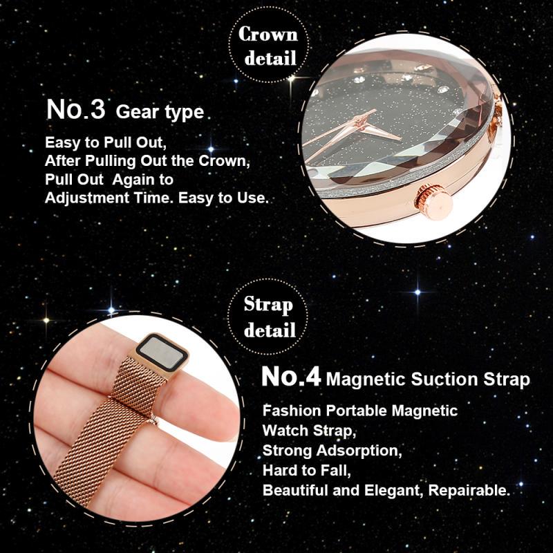 Ladies' Top Brand Star Watch Mesh Magnet Starry Sky Quartz Watch Ladies Magnet Strap Watch Round Dial Magnet Strap Buckle Watch