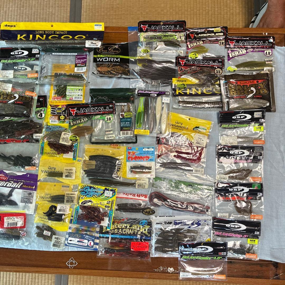 Used Bass fishing soft lure worm large set with over 40 bags.