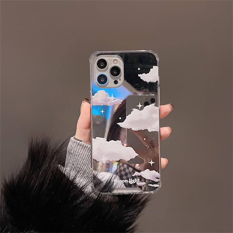Korean Cute 3d White Clouds Mirror Stylish Phone Case For Iphone 13 12 11 Pro Xs Max X Xr 7 8 Plus Shockproof Soft Back Cover