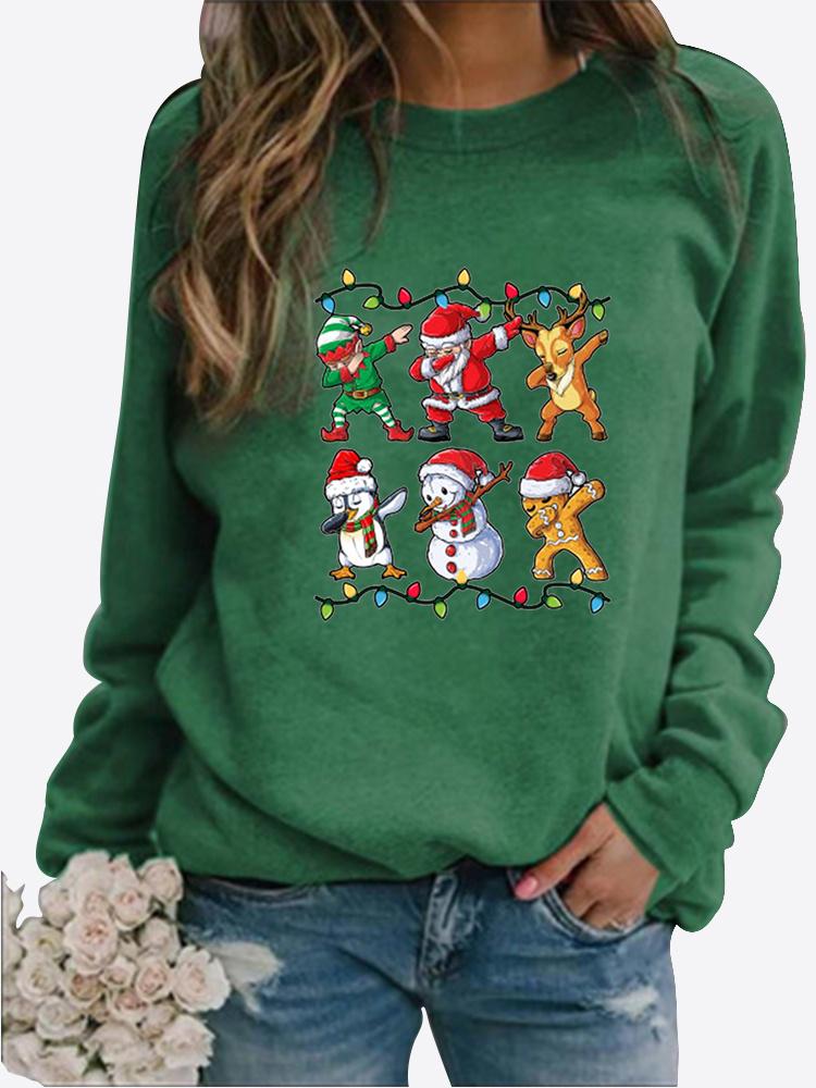 Winter Women's Santa Claus Printed Tops T-shirt Ladies Round Neck Long Sleeve Casual Sweatshirt Plus Size Blouse