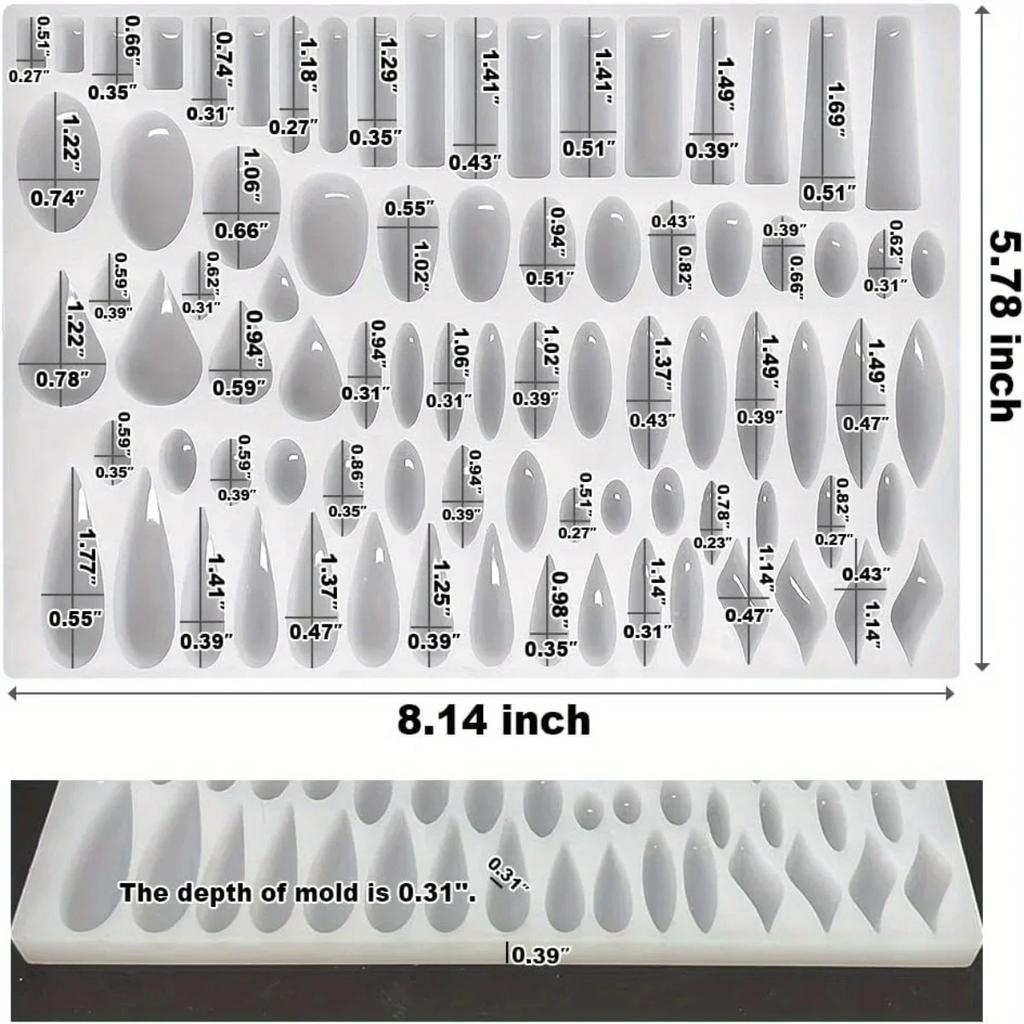 Stud Earrings Silicone Mold with 41 Paired Shapes, Rectangle Teardrop Dangle UV Resin Mold, Cabochon Jewelry Making Casting Mold