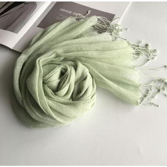 55*180cm Fashion Soft Solid Women 100% Linen Flax Tassel Scarf Summer Travel Sunscreen Long Shawl Elegant Hijab Women Foulard
