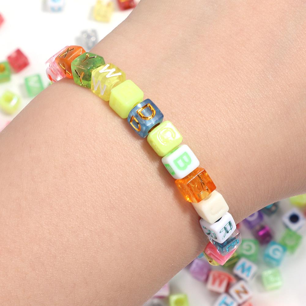 Colorful Acrylic Square Letter Beads - Large Hole English Alphabet Beads for DIY Projects