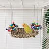 Natural Woven Parrot Hammock Chewing Toy With Wood Bead For Small Bird Cockatiel Budgie Swing Perch Cage Hanging Toy