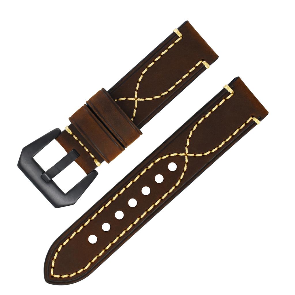 Cinturino per Orologio in Vera Pelle Crazy Horse Morbido Durevole Sostituzione Cinturino per Orologio in Pelle di Vacchetta per Orologi Smart Universali 18mm 20mm 22mm 24mm 26mm