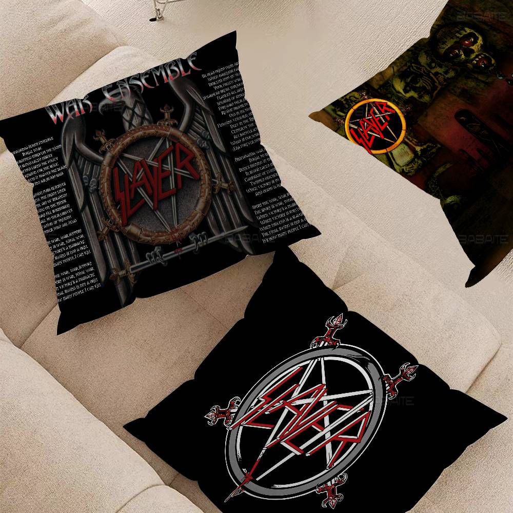 Rock S-Slayer Heavy Metal Band Pillow Covers Cartoon Sofa Decorative Home Double-sided Printing Short Plush Cute Cushion Cover