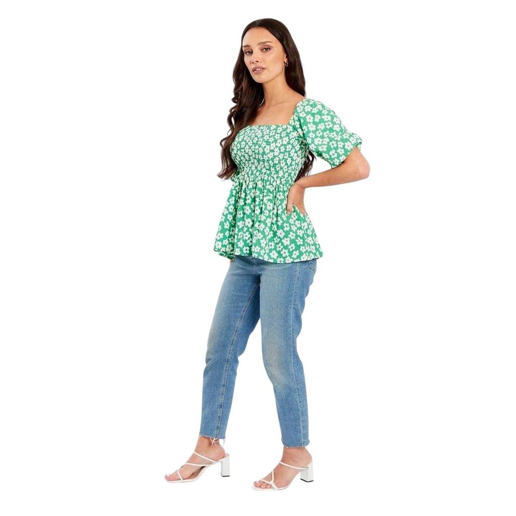 Be You Womens/Ladies Waffle Square Neck Puff Sleeve Blouse