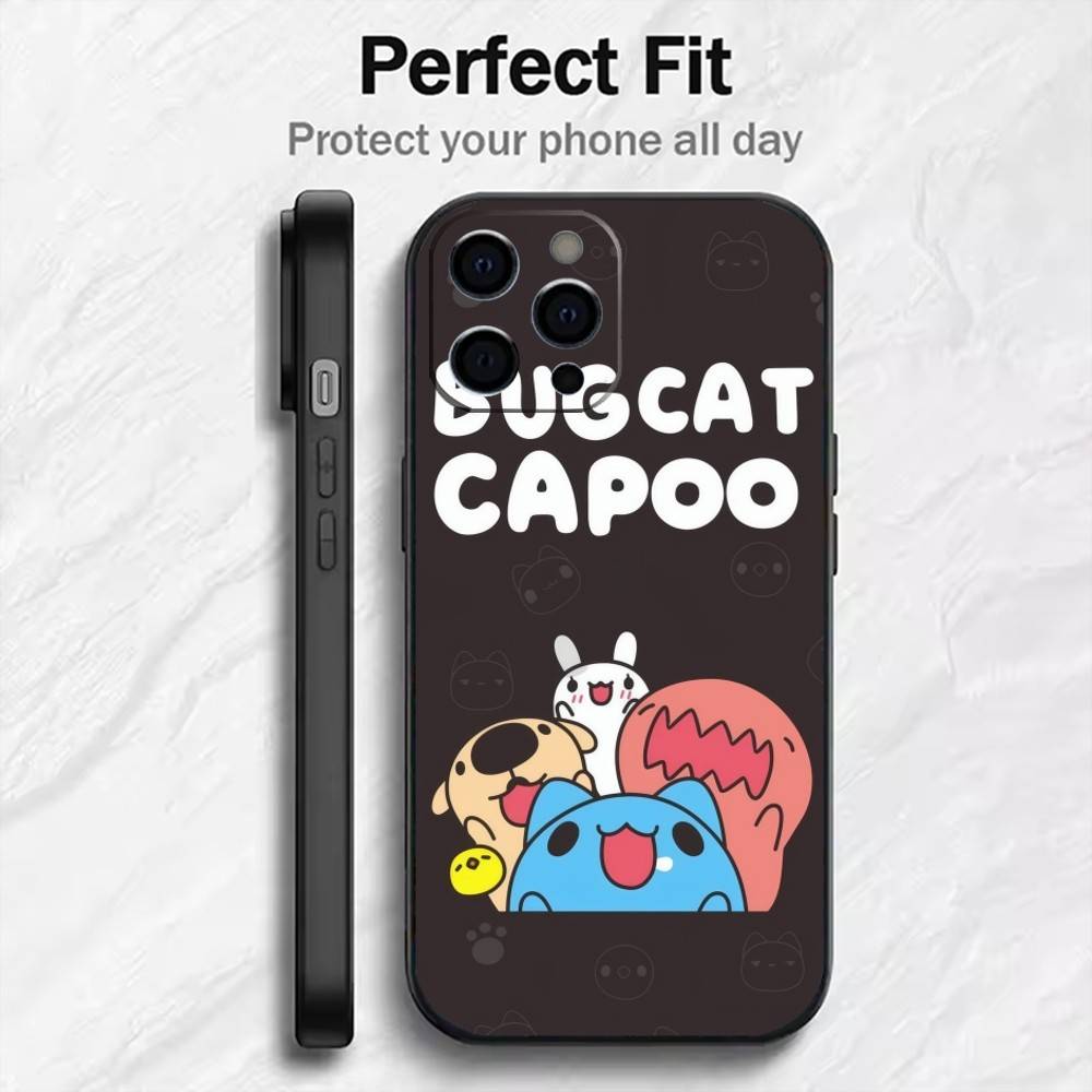 Cute B-Bugcat CapooS Phone Case For iPhone17,16,15,14,13,12 Plus,Max Soft Silicone Black Cover