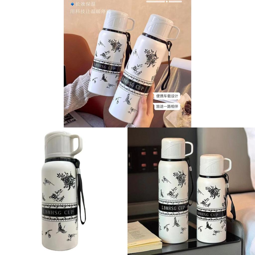 Gardenia Flower Insulated Vacuum Flask With Tea Leak For Home Office Use