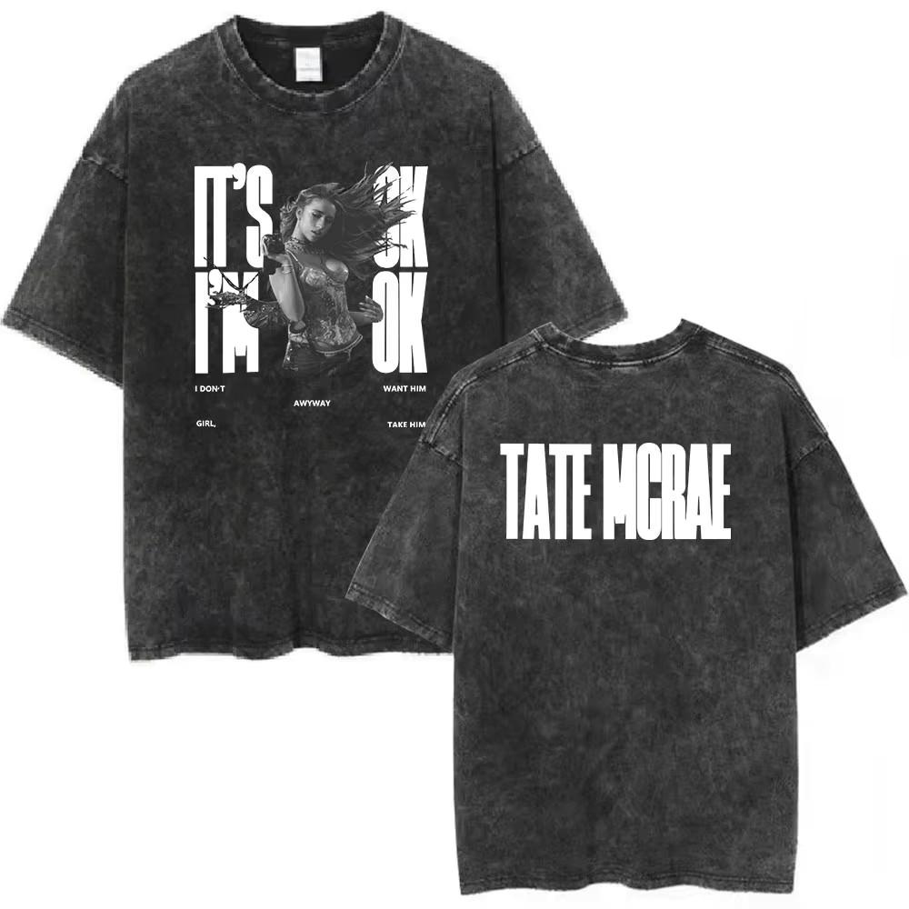 Tate McRae Grafik T-Shirt Gewaschenes Schwarz Y2K Streetwear Unisex T-Shirt S-XXL