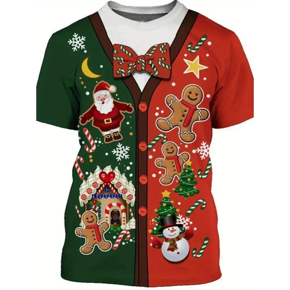 3D Print Santa Claus Tshirt Merry Christmas Short Sleeved Tee Shirts For Men Women Gingerbread Man Graphic Tee Shirt Tops
