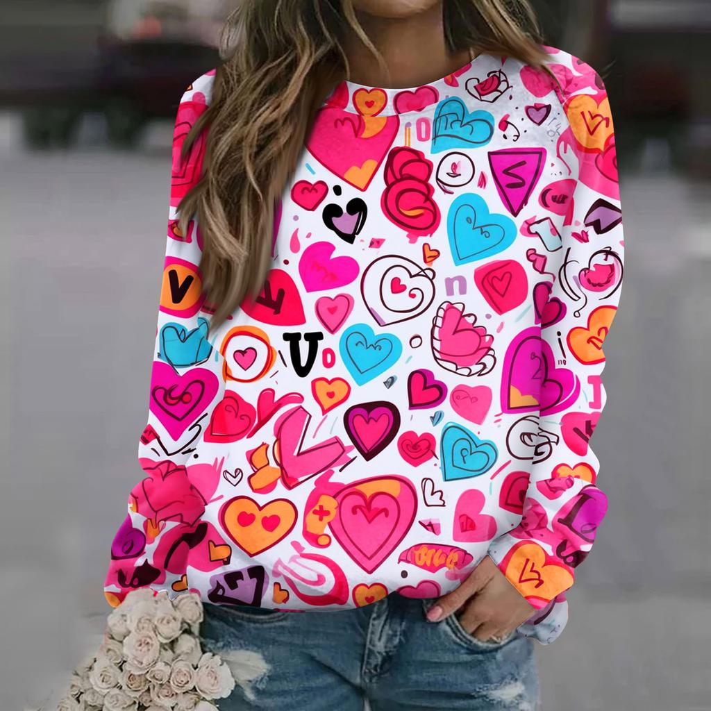 Women's Fashion Casual Long Sleeve  Printed Neck Sweatshirt Top