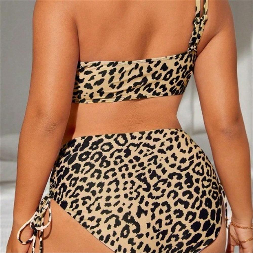 Sexy Leopard Print Large Size Swimsuit Women's Split High Waist Bikini Suit
