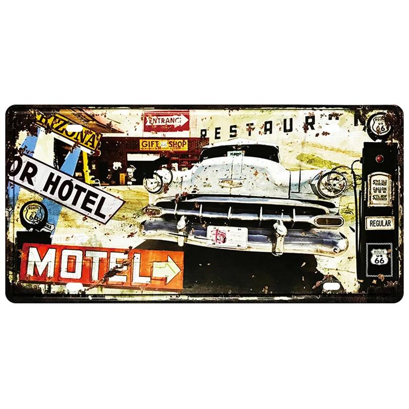 Motor Bus Car Plate License Metal Tin Signs US Route 66 Tinplate Poster Vintage Pin Up Signs Bar Cafe Garage Wall Decor Plaques