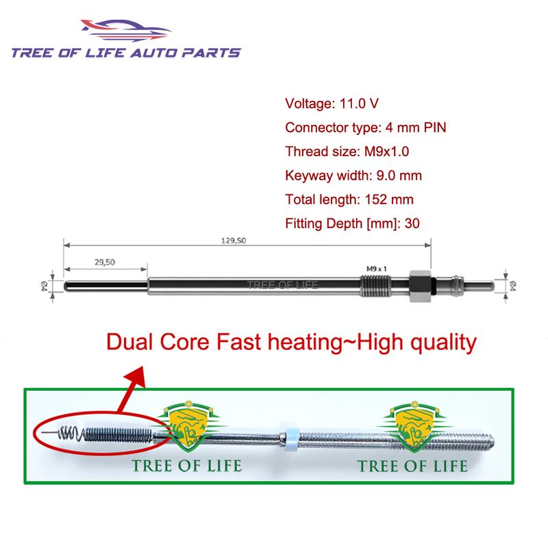 4PCS 11V Dual Core Glow Plugs For Alfa Romeo 147 156 159 GT 1.9 JTD Fiat Bravo II Croma Stilo 1.9D Multijet 46792355 55187863
