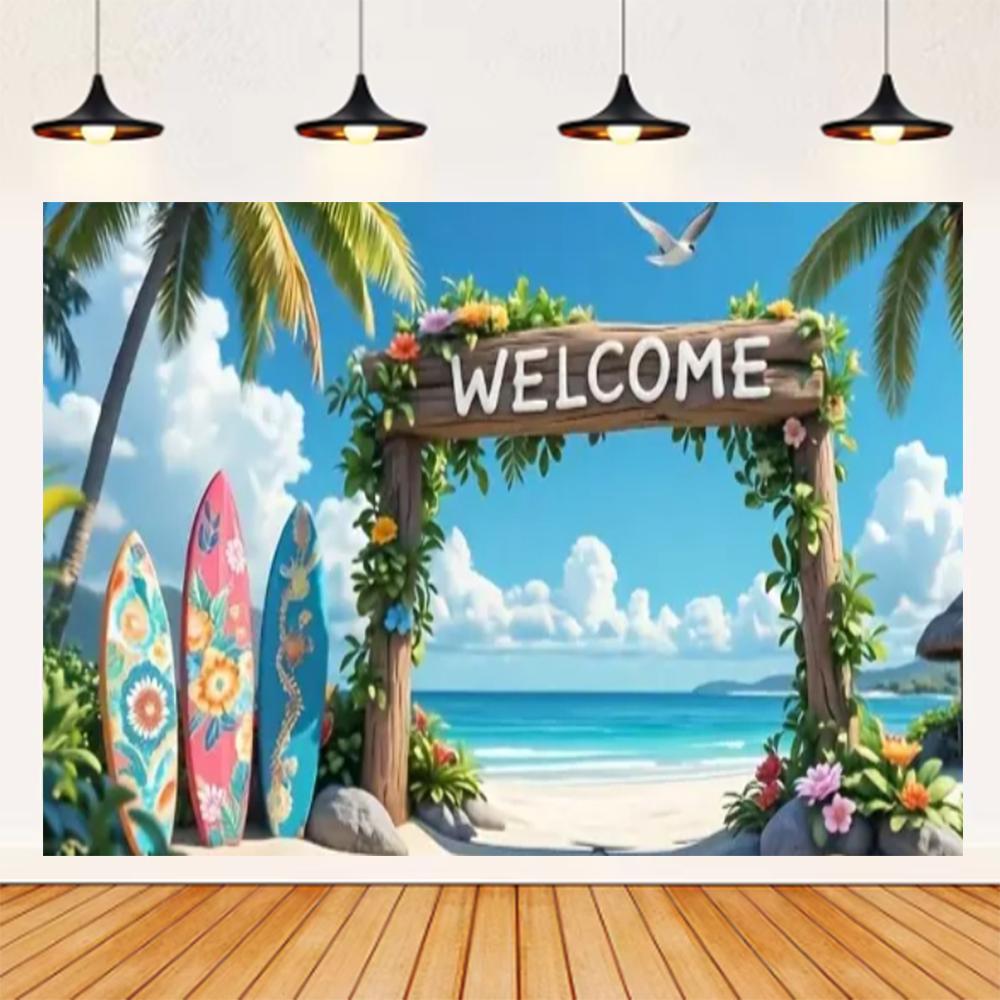 Summer Seaside Beach Theme Background Palm Tree Blue Sky Romantic Sunrise Sea Wave Photography Backdrop Supplies Party Decor