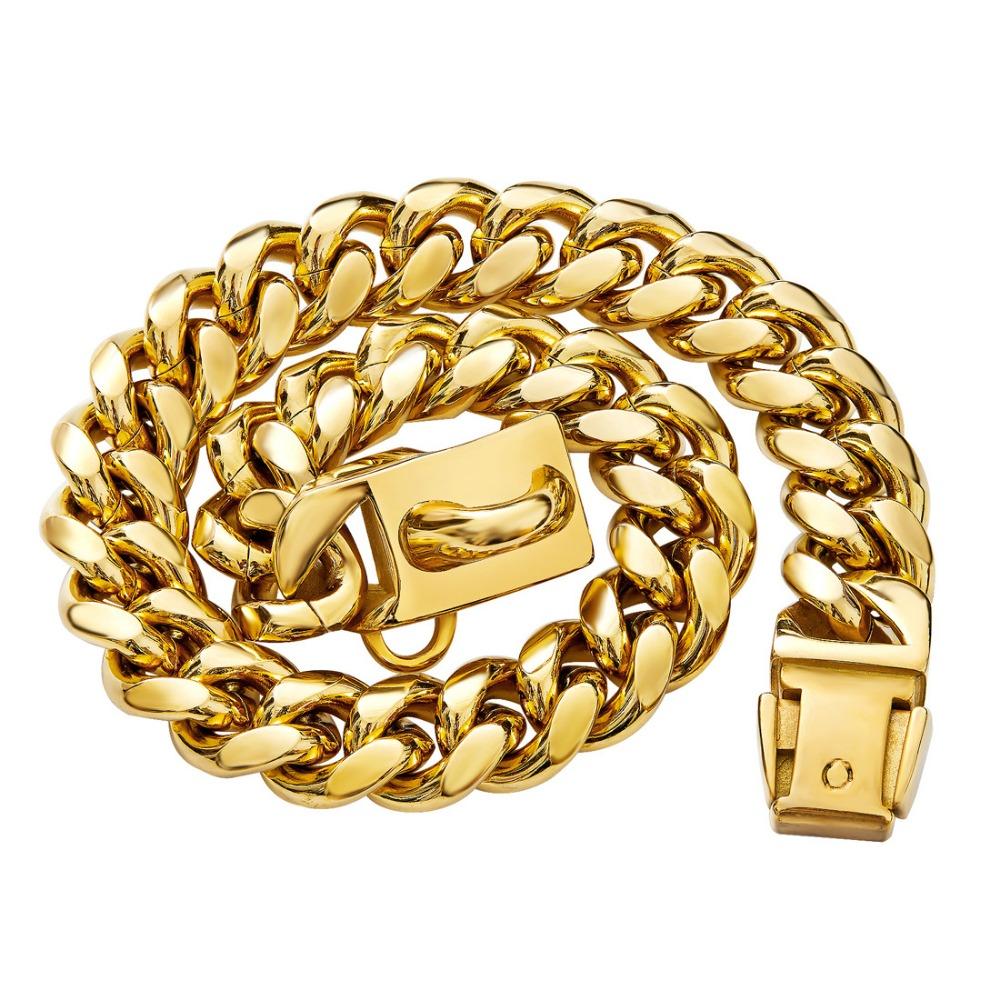 14Mm New Pet Dog Collar, Stainless Steel Cuban Dog Chain Dog Collar Lock Gold Silver Dog Chain
