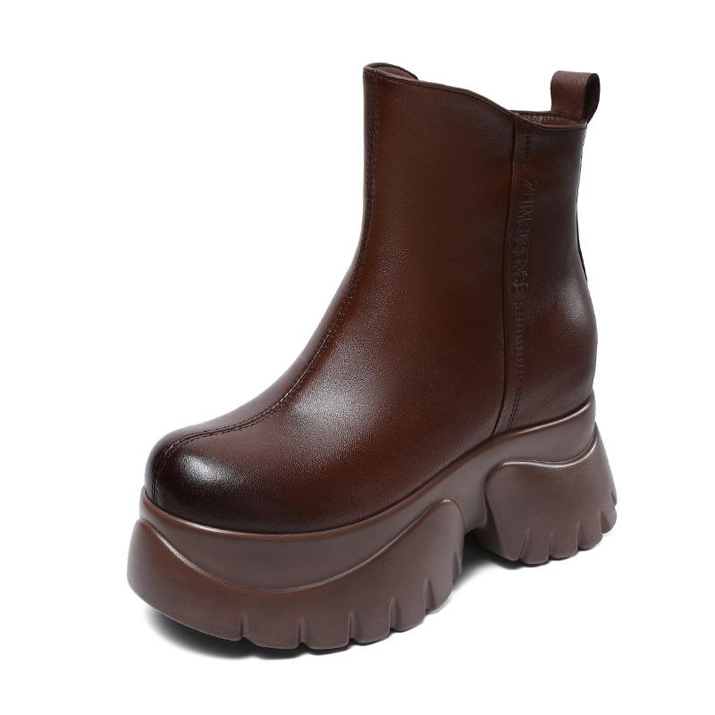 Martin Stiefel mit Innenabsatz Damen Herbst und Winter neu braune Plateau Stiefeletten echtes Leder kleiner hoher Absatz Samt Retro Stiefel