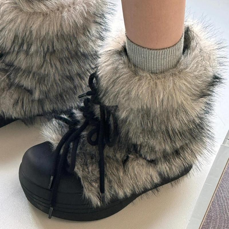 Zimní chlupaté dámské sněhule Stručné boty na zvýšení výšky Dámské silné podrážky Teplé bavlněné krátké kotníkové boty De Muje