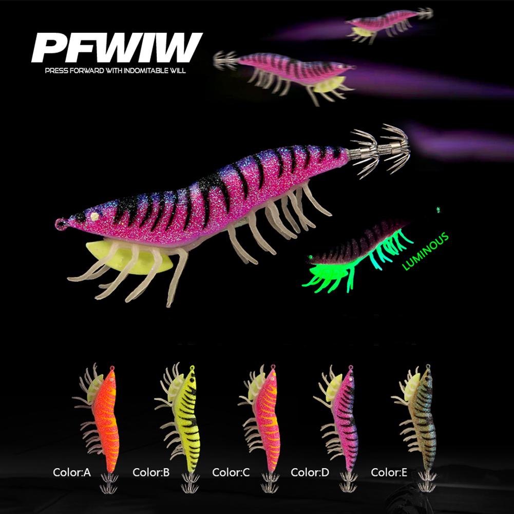 Luminous Soft-Footed Shrimp Sea Fishing Lure with Double-Layered Hooks Squid Bait Imitation Wood Shrimp Squid Hook for Fishing