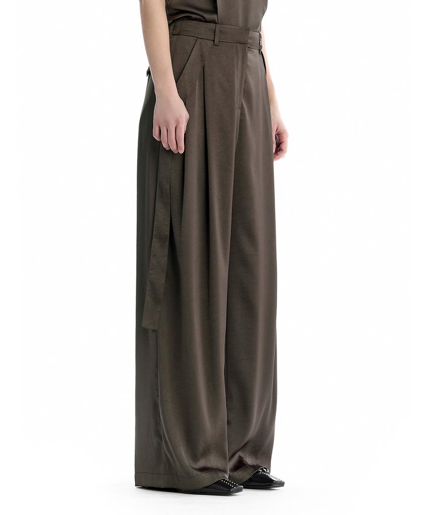 Teulimingbeodeu Draped Strap Set-Up Slacks [ Brown ]