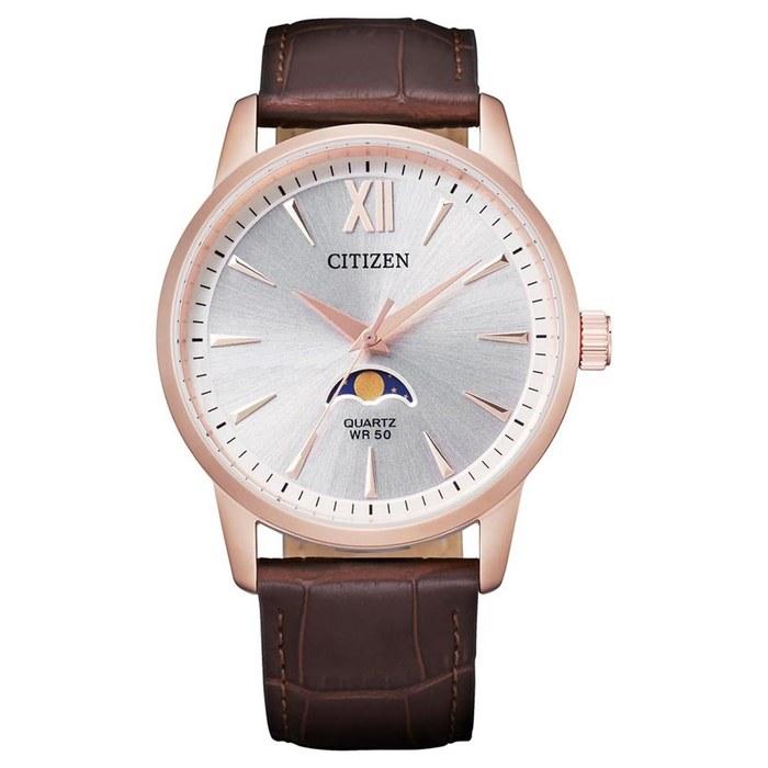 CITIZEN Quartz Unisex Watch Round 50m Waterproof Moon Phase Leather Belt Analog Brown Gold [AK5003-05A] Brown Leather Band