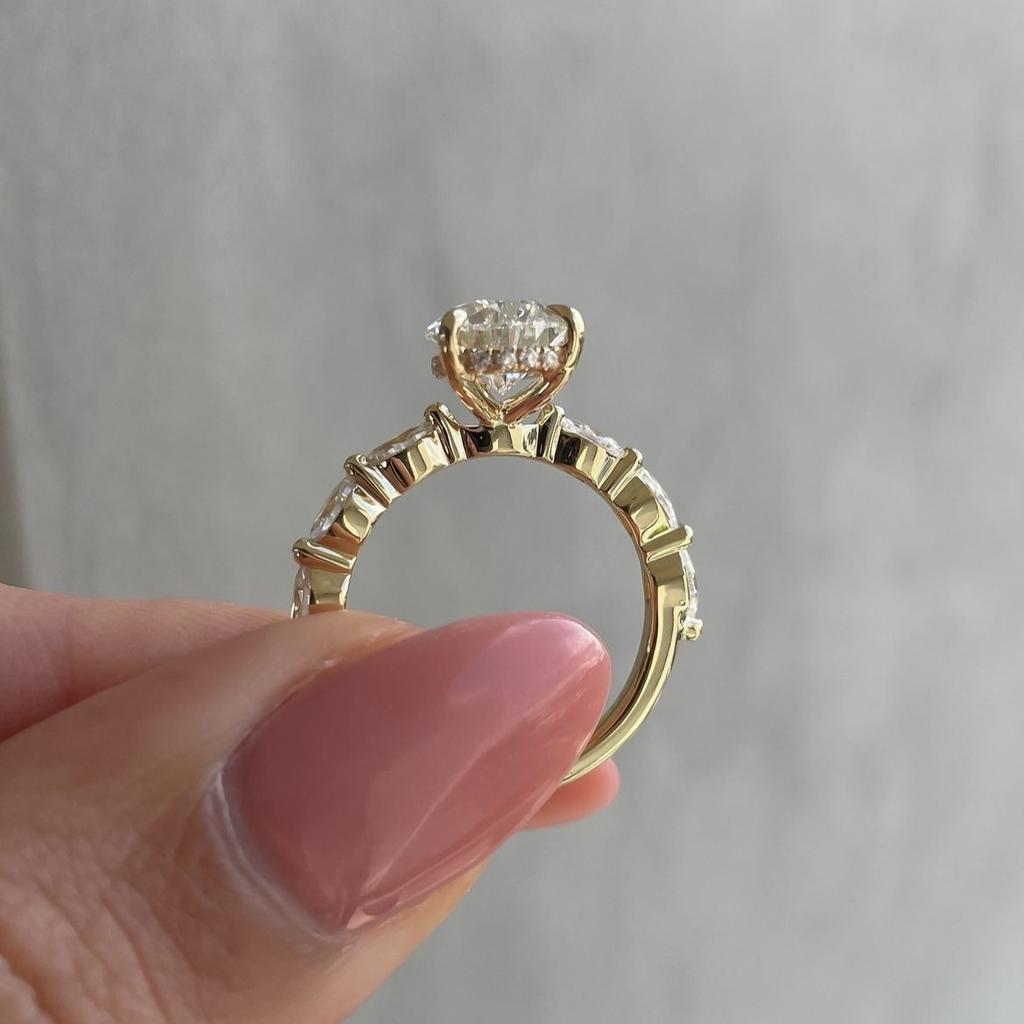 Gold Plated Stainless Steel Rings For Women water drop Zircon Wedding Ring Jewelry Accessories Size 6-11