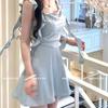 French celebrity swinging collar satin suspender dress women's summer high sense pure desire to close the waist a word sexy tube top skirt