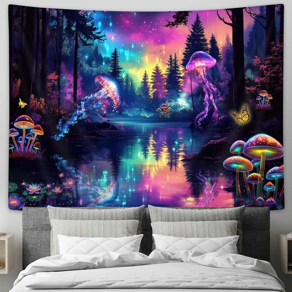 Japanese Wave and Cherry Blossom Wall Tapestry Traditional Art Print Blue Ocean and Red Flowers Design Boho Home Decor Fashion