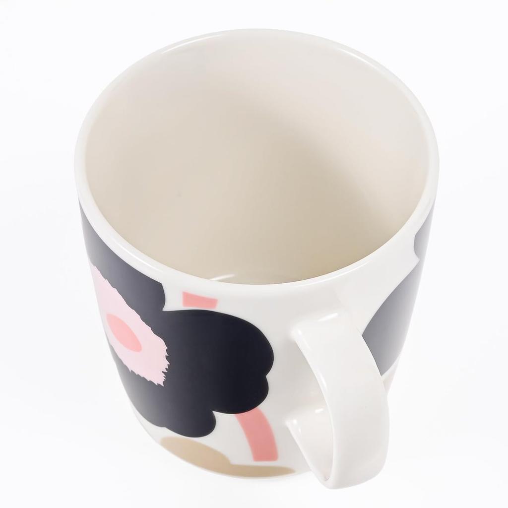 Marimekko Oiva Unikko Mug 400ml (Off-White, Charcoal, Sand, Pink), Large Porcelain Coffee Cup, Nordic Floral Pattern, Soup Mug 13.5 oz