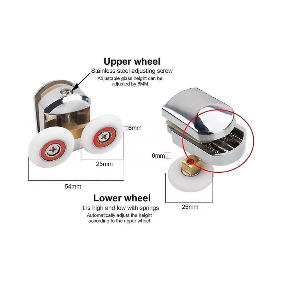 Shower Door Rollers, 4pcs 25mm Sliding Shower Doors Wheels Replacement Roller Runner Wheel 2 Top & 2 Bottom Chrome Plated Door Roller