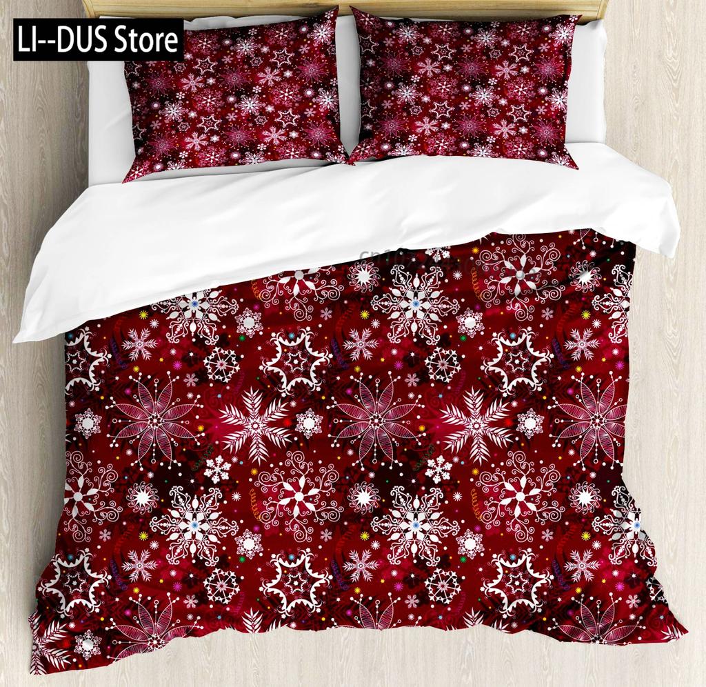 Comforter Snowflake Snow Pattern Winter Decorative 3 Piece Bedding Set With 2 Pillow Shams King Twin Size Bed Collection