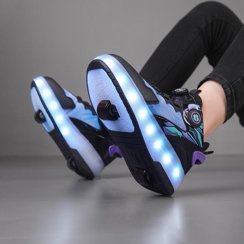 Boys/girls Two-wheel Dual-purpose Roller Skates Double Row Heely Shoes Roller Skates Luminous Sports Shoes Rechargeable