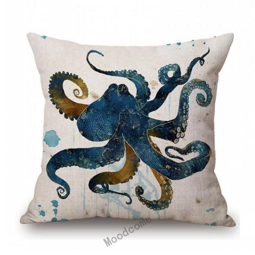 

Темно-синий металлик Осьминог Птица Современное искусство хлопок лен диван наволочка домашняя декоративная наволочка с морским животным 450mm*450mm