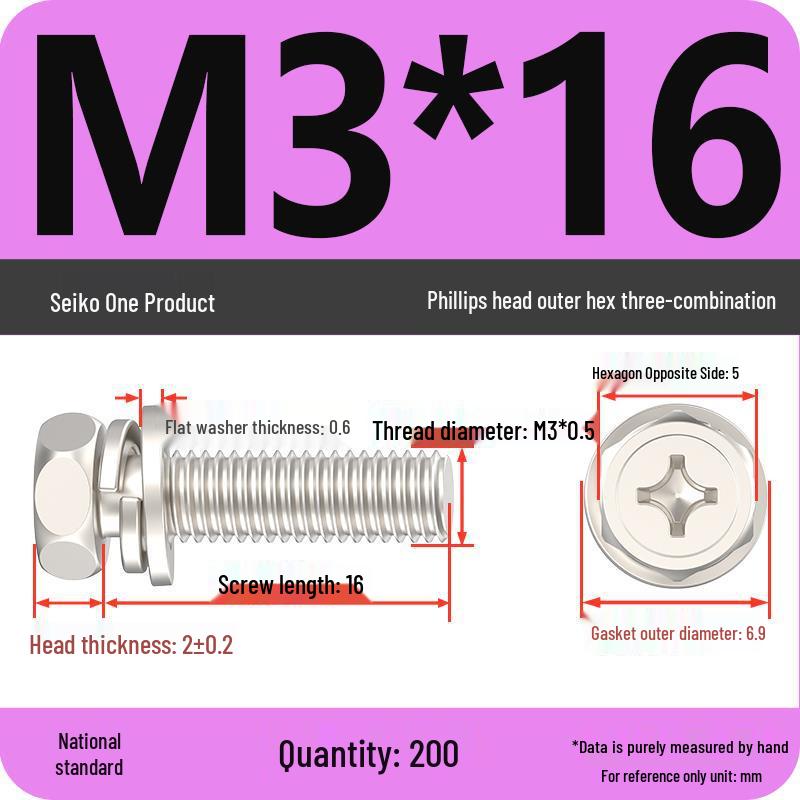 Hexagon Head Combination Screw Bolt Set with Washer and Spring Washer