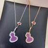 Qi Family Amethyst Double Gourd Necklace - High Version V Gold Clavicle Chain