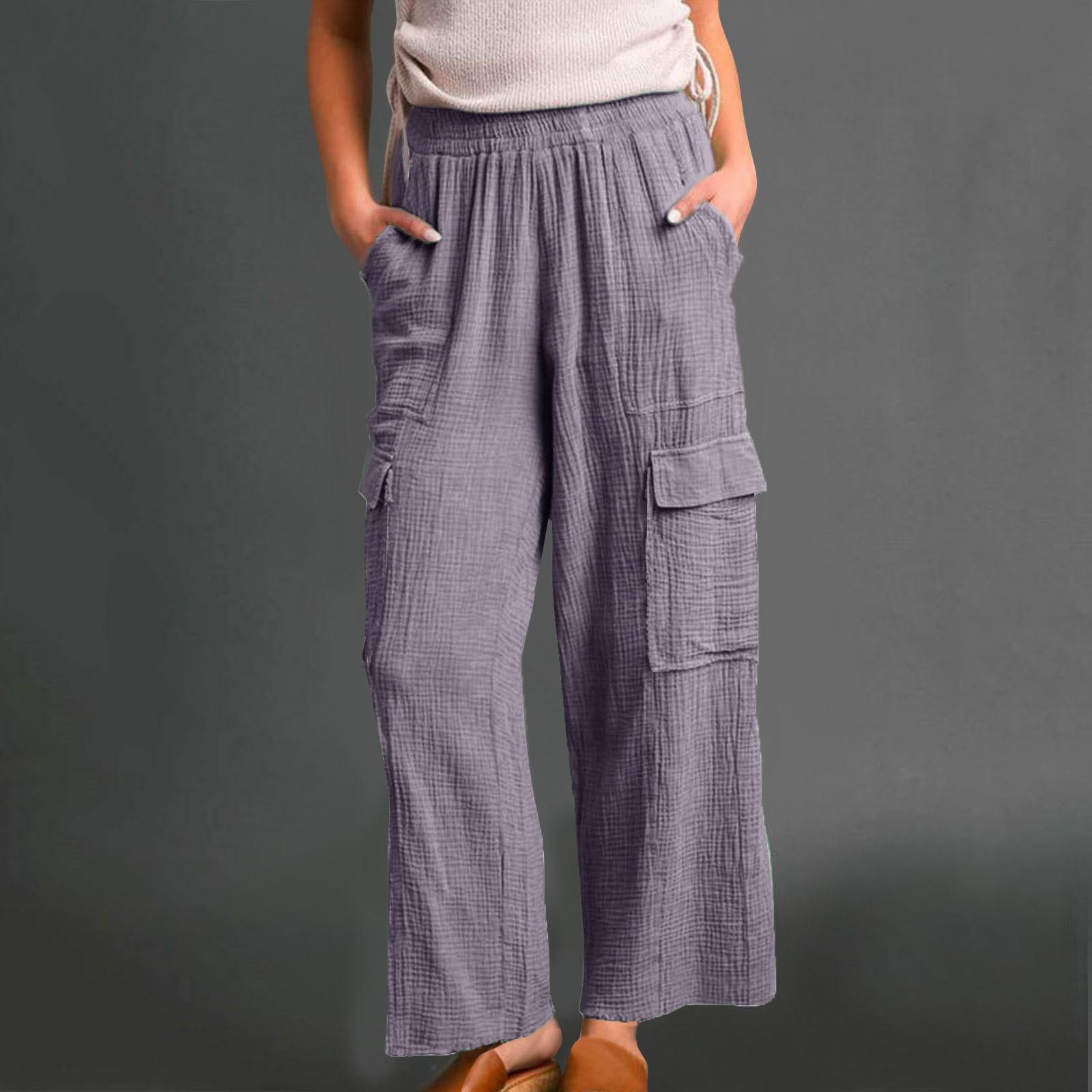 

Жіночі мішкуваті штани з високою талією, широкі брюки, бавовняні лляні штани. XL