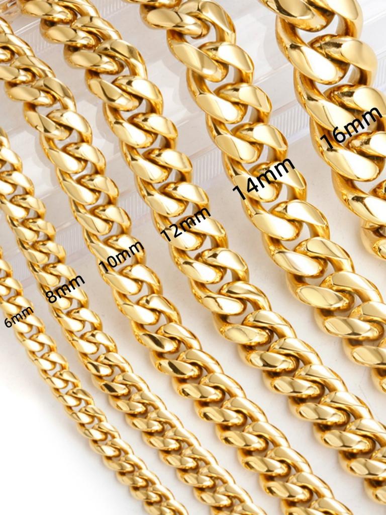 New Luxury Hip Hop Retro Punk Stainless Steel 18K Gold Cuban Chain Necklace Bracelet Jewelry
