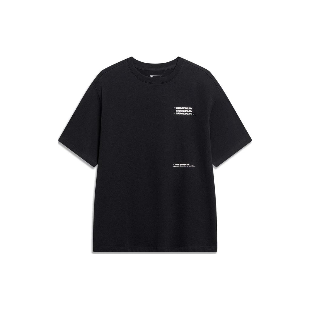 Li-Ning Pure Color Crew Neck Loose Pullover Short Sleeve T-Shirt Unisex Tops Black AHST537-2