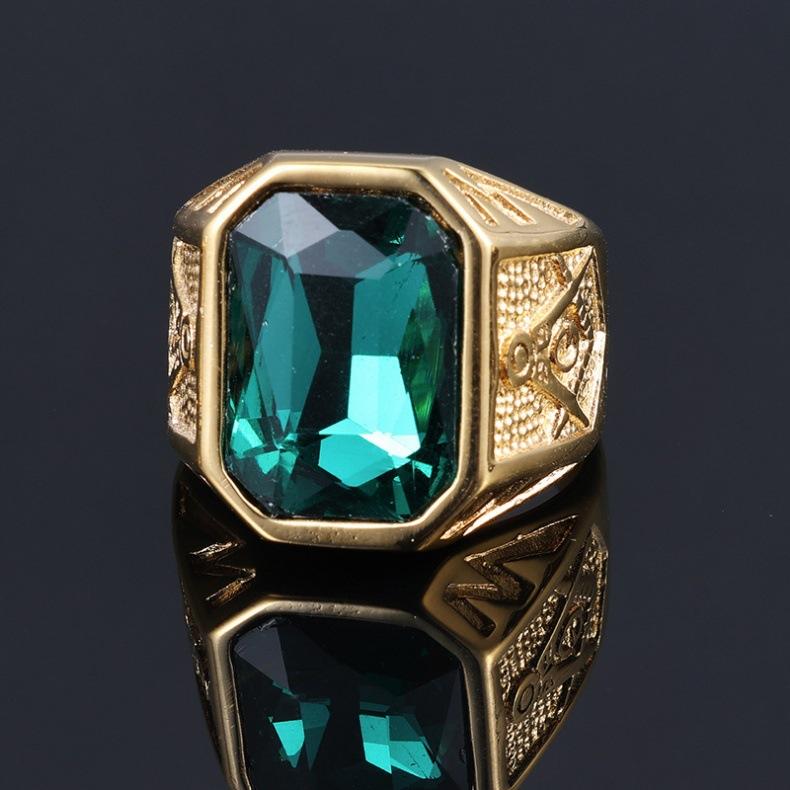 Punk Vintage Masonic Stone Rings for Men Women Party Creative Multi Colored Stainless Steel Letter G Ring Jewelry Gift Wholesale