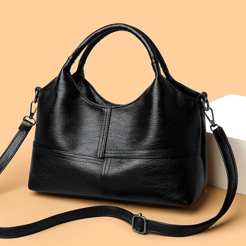 ew retro soft leather handbag women s new fashionable splicing large-capacity shoulder messenger bag